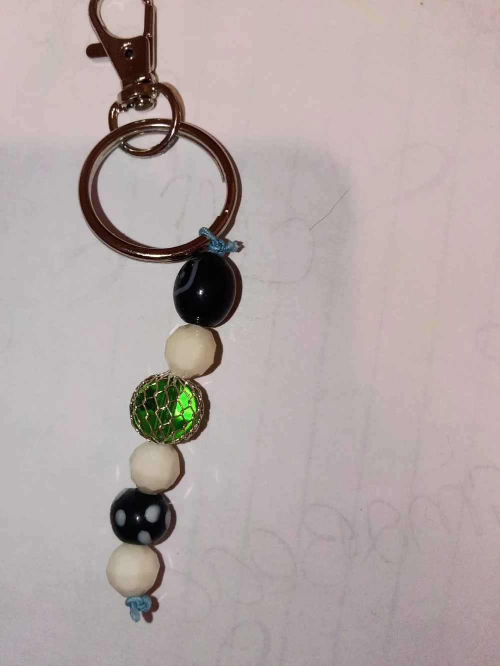 Beaded Keychain Charm with Green Accent